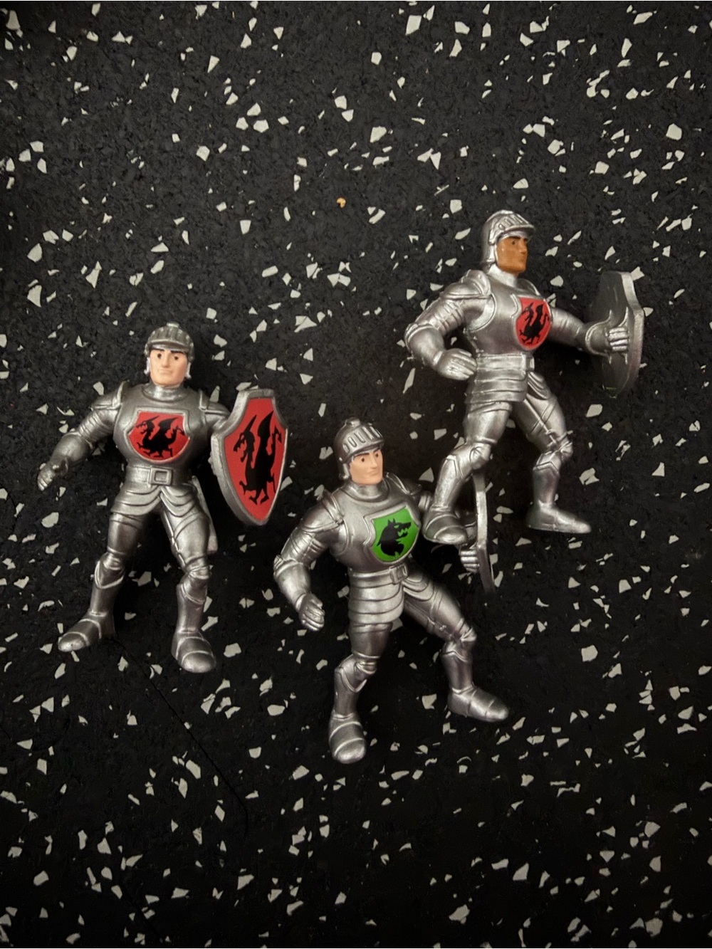 Silver Knight Action Figure Set with Red & Green Shields